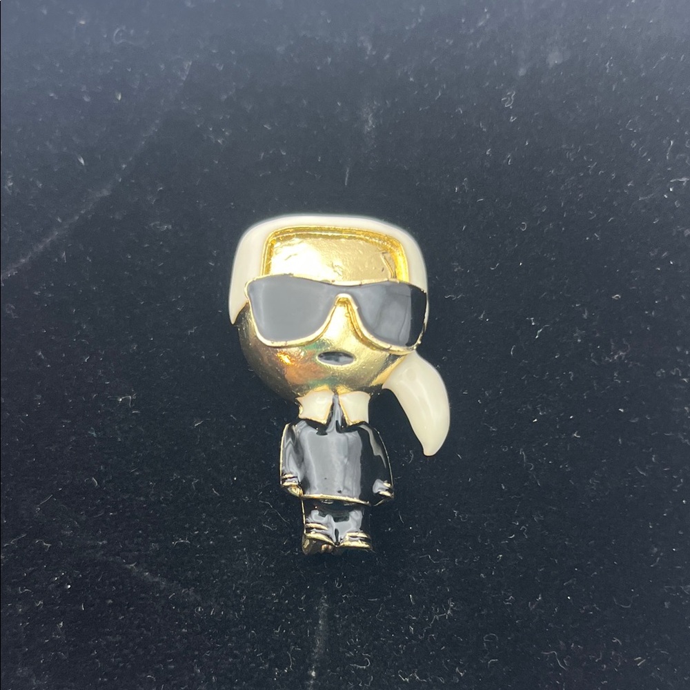 Karl Lagerfeld Brooch Pin Gold Tone + Enamel Character Chanel RARE fendi